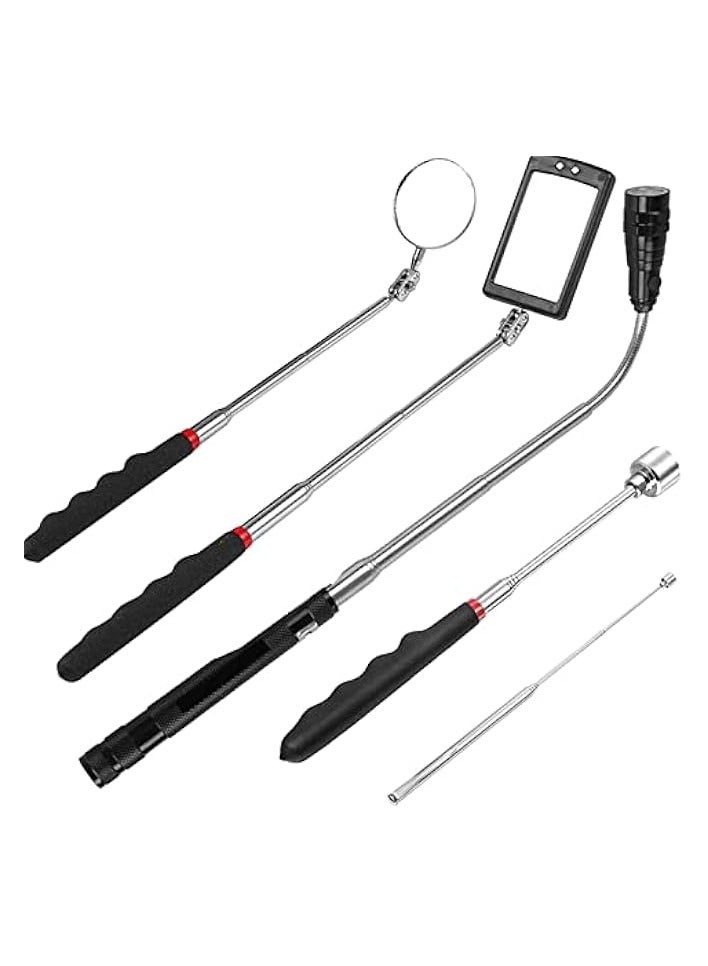 PROMASS 5PCS Magnetic Telescoping Pick-up Tool Kit with 20lb and 1.5lb Pick Up Rod, Round and Square 360 Swivel Adjustable Inspection Mirror and Telescoping Flexible LED Flashlight (Batteries Included) - Image 1