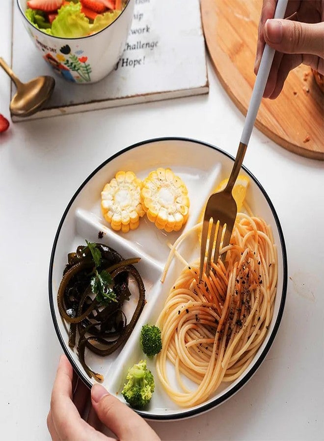 OnePine Ceramic Portion Control Plate Porcelain Healthy Eating Plate, 8 inch Round Diet Plates Divided Plates Porcelain Dinner Plates with 3 Compartment for Dessert, Salad, Pasta and Steak etc - Image 4