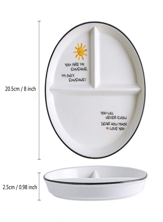 OnePine Ceramic Portion Control Plate Porcelain Healthy Eating Plate, 8 inch Round Diet Plates Divided Plates Porcelain Dinner Plates with 3 Compartment for Dessert, Salad, Pasta and Steak etc - Image 2