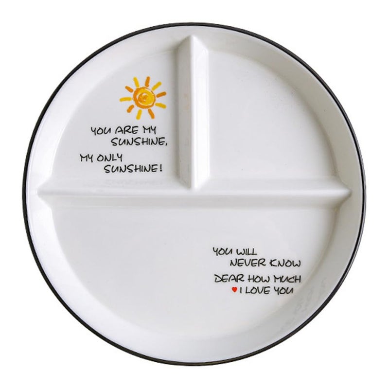 OnePine Ceramic Portion Control Plate Porcelain Healthy Eating Plate, 8 inch Round Diet Plates Divided Plates Porcelain Dinner Plates with 3 Compartment for Dessert, Salad, Pasta and Steak etc - Image 1