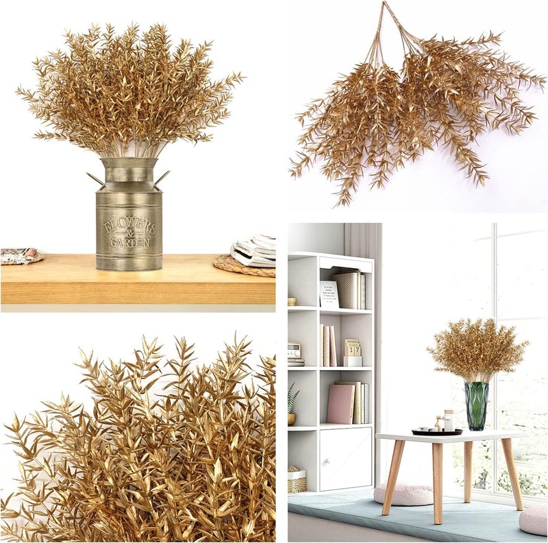 LOVENIMEN Artificial Plants for Christmas, Fake Golden Spiky Leaf Grass Plant Flowers Fern Plant Bushes Faux Shrubs Indoor Outside Hanging Planter Home Garden Decor Festival Decoration - Gold 2 Pcs - Image 3