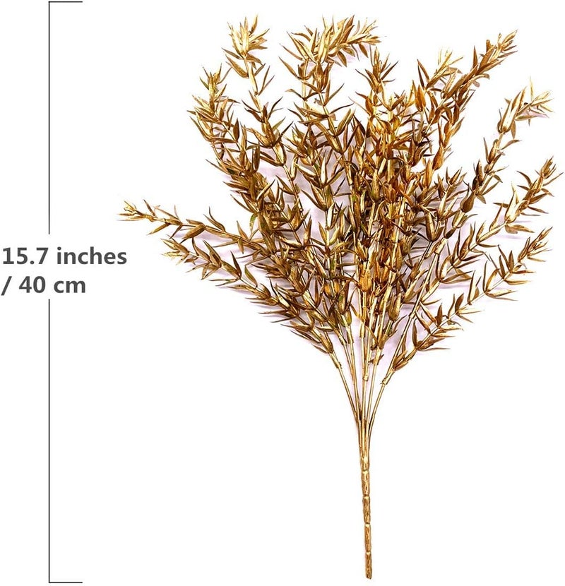LOVENIMEN Artificial Plants for Christmas, Fake Golden Spiky Leaf Grass Plant Flowers Fern Plant Bushes Faux Shrubs Indoor Outside Hanging Planter Home Garden Decor Festival Decoration - Gold 2 Pcs - Image 5
