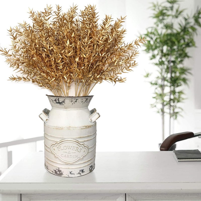 LOVENIMEN Artificial Plants for Christmas, Fake Golden Spiky Leaf Grass Plant Flowers Fern Plant Bushes Faux Shrubs Indoor Outside Hanging Planter Home Garden Decor Festival Decoration - Gold 2 Pcs - Image 2
