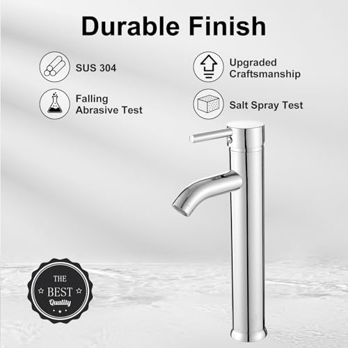 VOTON Bathroom Vessel Sink Faucet Modern Basin Mixer Tap Chrome Tall body Single Handle One Hole Lavatory Faucet - Image 2