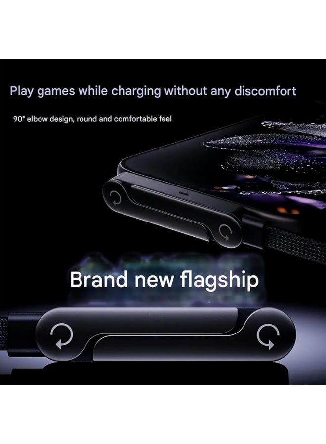 BASEMO 2026 New Sideways Phone Charger - 65W Braided Fast Charge Cable with Built-in Phone Stand, 2-in-1 Invisible Holder Charger Cable for iPhone, for Samsung and USB-C Devices (USB-A to Type-C-65W) - Image 2
