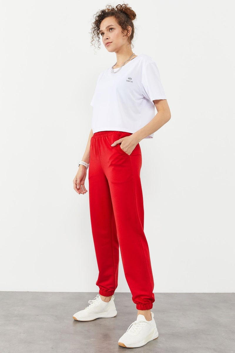 Tommy Life Elastic Leg Classic Red Women's Tracksuit Bottoms  - Image 3