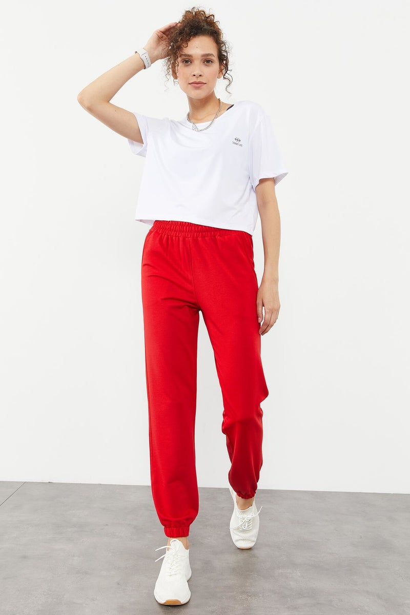Tommy Life Elastic Leg Classic Red Women's Tracksuit Bottoms  - Image 1