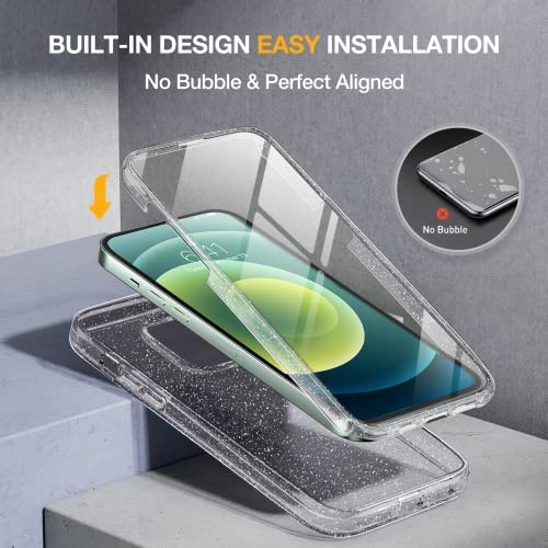 Miracase Glass Series for iPhone 1212 Pro Case 61 inch Upgraded FullBody Rugged Phone Bumper Case Cover with Builtin 9H Tempered Glass Screen Protector and Camera Protector Clear Glitter - Image 3