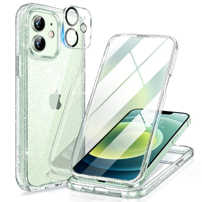 Miracase Glass Series for iPhone 1212 Pro Case 61 inch Upgraded FullBody Rugged Phone Bumper Case Cover with Builtin 9H Tempered Glass Screen Protector and Camera Protector Clear Glitter - Image 2
