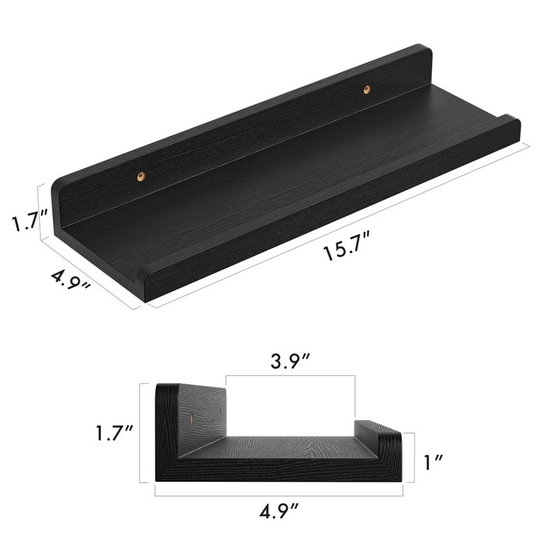 YUFLINX 16â€™â€™Black Floating Shelves for Wall Set of 6,Rustic Wood Shelf for Room Decor/Storage/Display,Small Bookshelf,Wall Mounted Hanging Shelves for Bedroom, Bathroom, Living Room, Kitchen - Image 3
