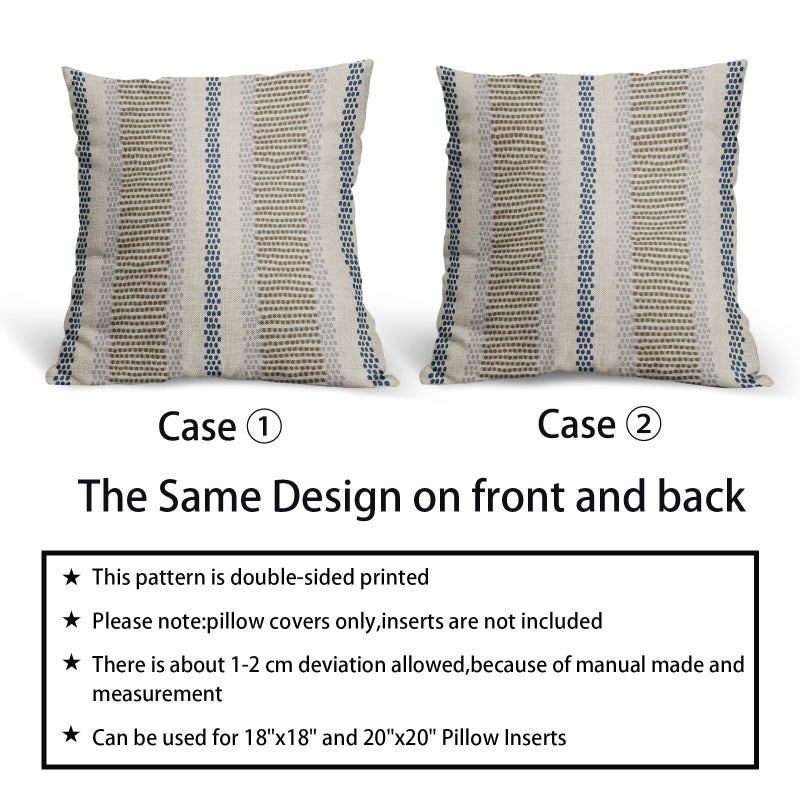 Aytipun Brown Blue Pillow Covers 18x18 Set of 2 Gray Grey Dot Print Striped Decorative Outdoor Pillowcases Boho Rustic Farmhouse Decorative Throw Cushion Case Decor for Couch Sofa Bed - Image 5