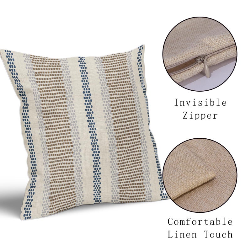 Aytipun Brown Blue Pillow Covers 18x18 Set of 2 Gray Grey Dot Print Striped Decorative Outdoor Pillowcases Boho Rustic Farmhouse Decorative Throw Cushion Case Decor for Couch Sofa Bed - Image 4