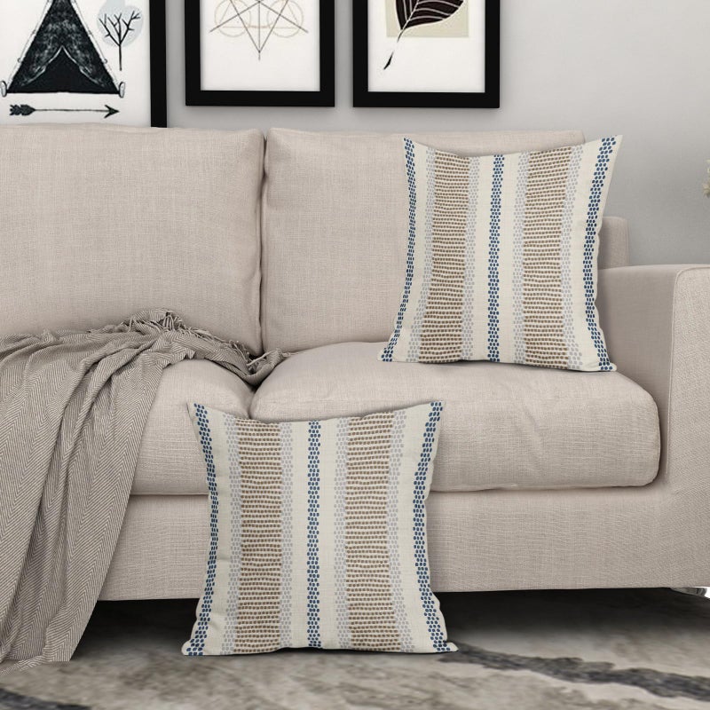 Aytipun Brown Blue Pillow Covers 18x18 Set of 2 Gray Grey Dot Print Striped Decorative Outdoor Pillowcases Boho Rustic Farmhouse Decorative Throw Cushion Case Decor for Couch Sofa Bed - Image 3