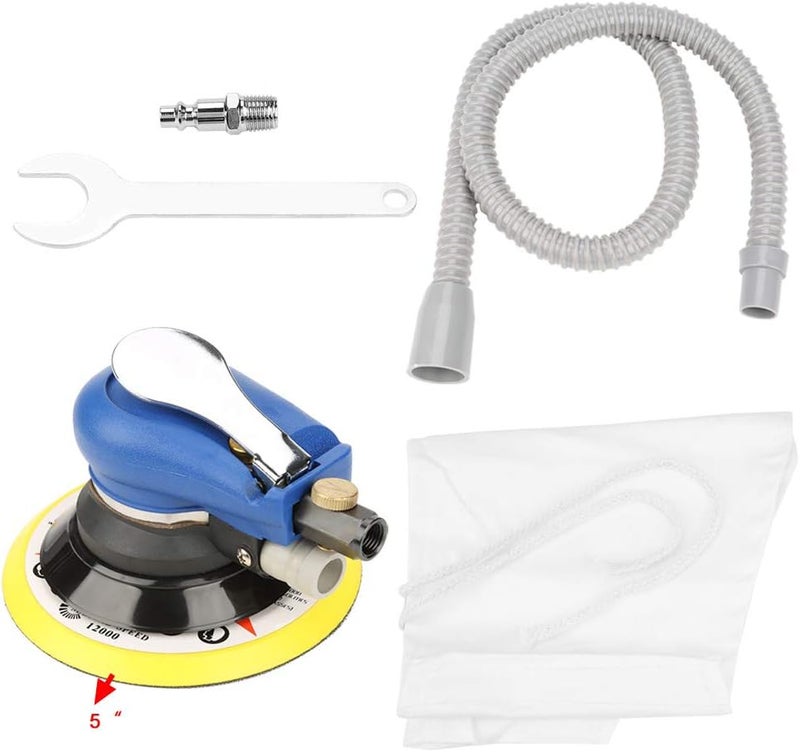 5in 6in Round Sander Vacuum Cleaner Pneumatic Polishing Machine, Air Polisher with Integrated Vacuum Pipe and Dust Storage Bag for Metal Wood Stone Polishing (5 Inch (135 Pcs)) - Image 1