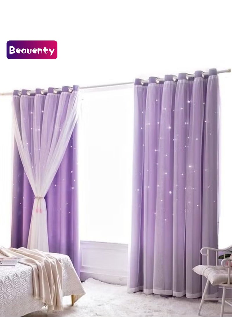 Beauenty 1 Piece Hollowed Out Stars Curtain Blackout Curtains For Living Room Bedroom 100x250cm - Image 1