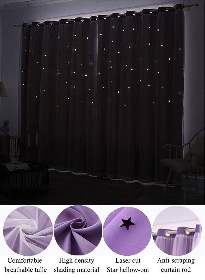 Beauenty 1 Piece Hollowed Out Stars Curtain Blackout Curtains For Living Room Bedroom 100x250cm - Image 4