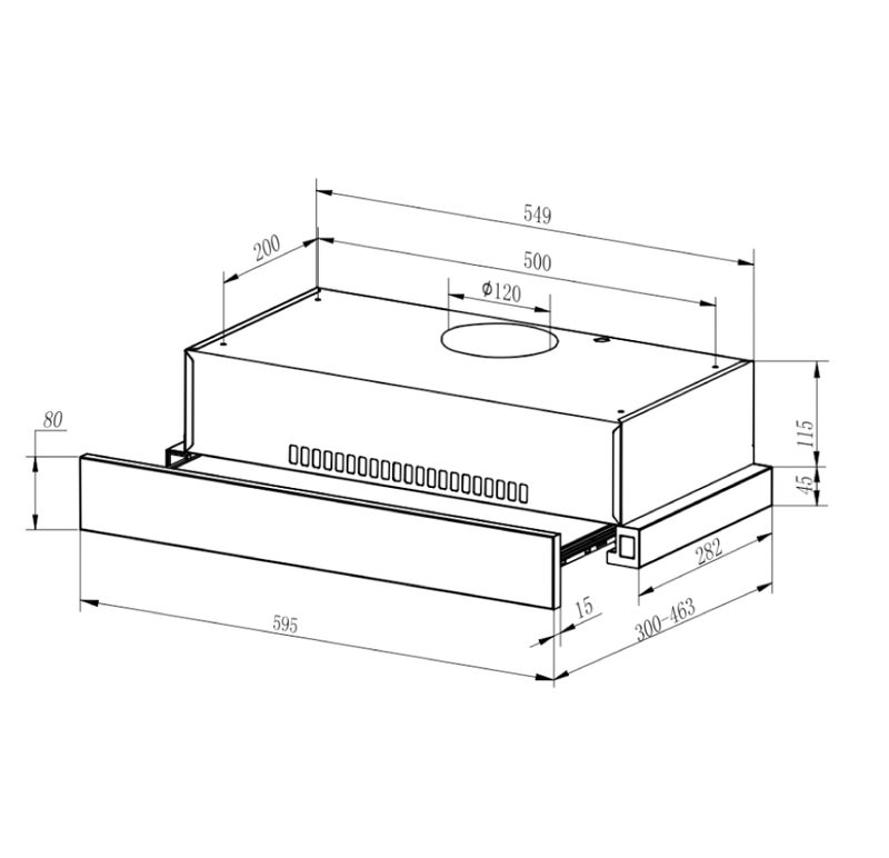 CM F6 BLACK 60 Under-Cabinet Pull-Out Hood – 60cm Black Glass Range Hood with Aluminum Filters & 420 m³/h Suction - Image 4