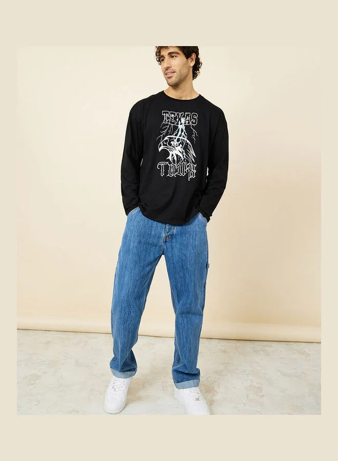Styli Long Sleeves Graphic Print Oversized T-shirt