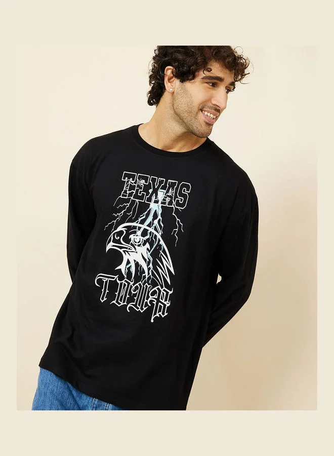 Styli Long Sleeves Graphic Print Oversized T-shirt