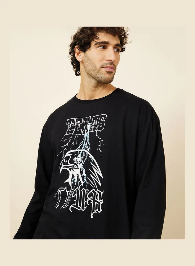 Styli Long Sleeves Graphic Print Oversized T-shirt