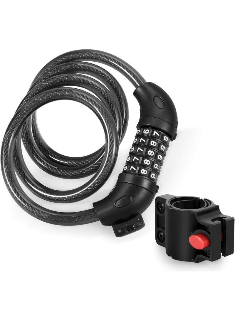 Tanyaz Combination Bike Lock Cable, Digit Combo Bicycle Lock Cable, Keyless, Heavy-Duty Anti Theft Bike Lock with Mounting Bracket for Kids Bike, E-Bike, Motorcycle and More - Image 1