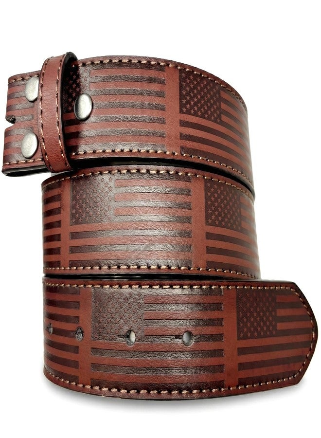 BC Belts حزام جلدي من بي سي بيلتس بنقشة العلم الأمريكي البارزة، عرض 1.5 بوصة مع أزرار كبس (بني-M)، بني، متوسط (30-32) - Image 1