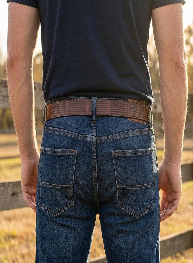 BC Belts حزام جلدي من بي سي بيلتس بنقشة العلم الأمريكي البارزة، عرض 1.5 بوصة مع أزرار كبس (بني-M)، بني، متوسط (30-32) - Image 2