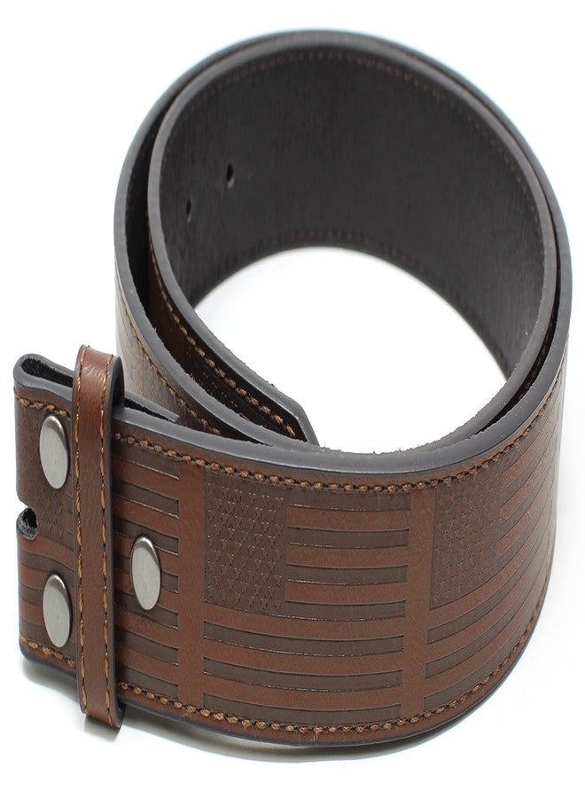 BC Belts حزام جلدي من بي سي بيلتس بنقشة العلم الأمريكي البارزة، عرض 1.5 بوصة مع أزرار كبس (بني-M)، بني، متوسط (30-32) - Image 4