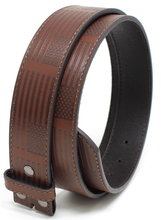 BC Belts حزام جلدي من بي سي بيلتس بنقشة العلم الأمريكي البارزة، عرض 1.5 بوصة مع أزرار كبس (بني-M)، بني، متوسط (30-32) - Image 3