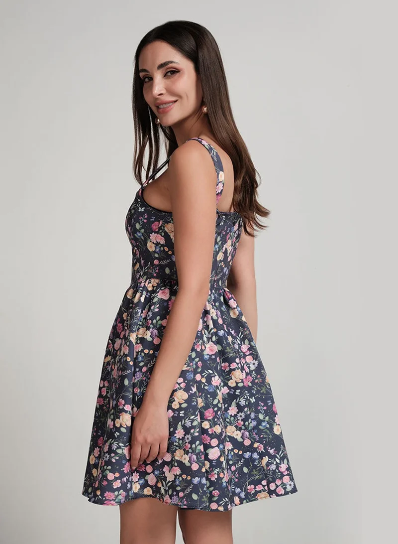 Zigzag Floral Print Dress
