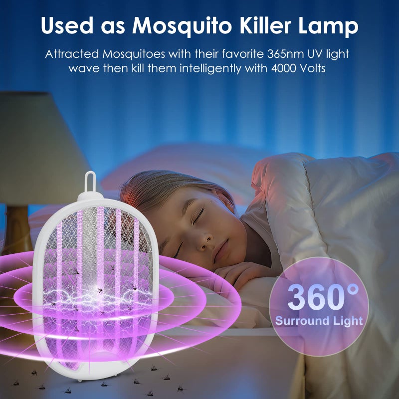 Awroutdoor Electronic Fly Swatter, 2-in-1 3000 V Electric Mosquito Fly Catcher with Charging Base, USB Rechargeable Mosquito Bug Zapper Bat for Mosquitoes, Flies, Bees, Moths - Image 3