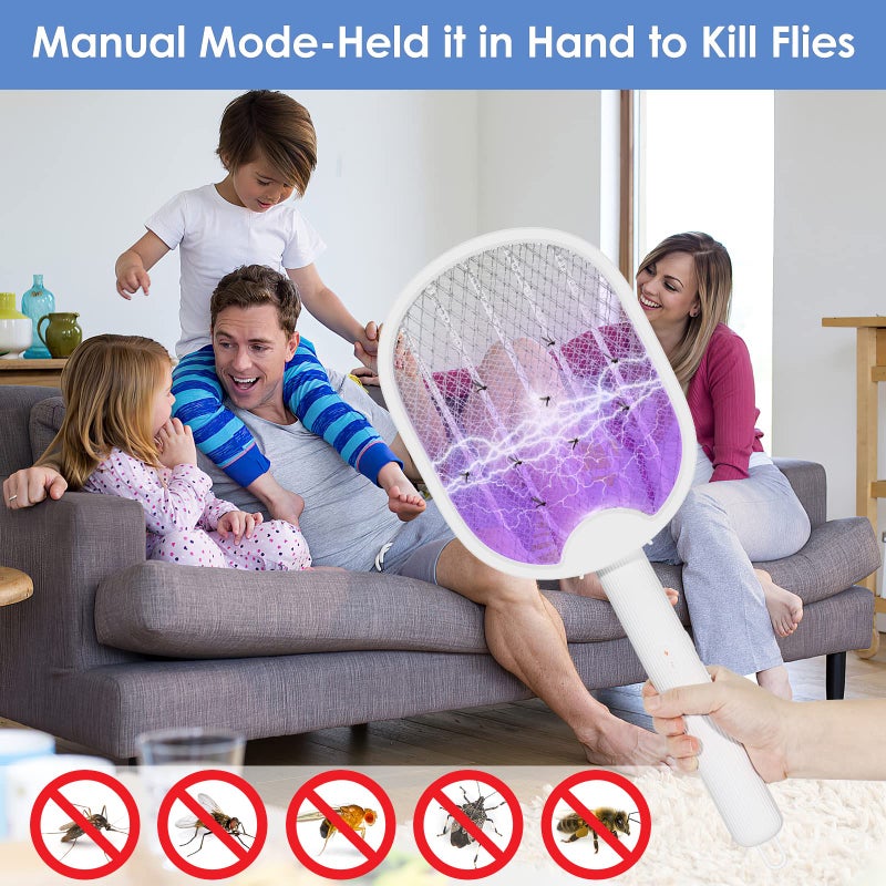 Awroutdoor Electronic Fly Swatter, 2-in-1 3000 V Electric Mosquito Fly Catcher with Charging Base, USB Rechargeable Mosquito Bug Zapper Bat for Mosquitoes, Flies, Bees, Moths - Image 2
