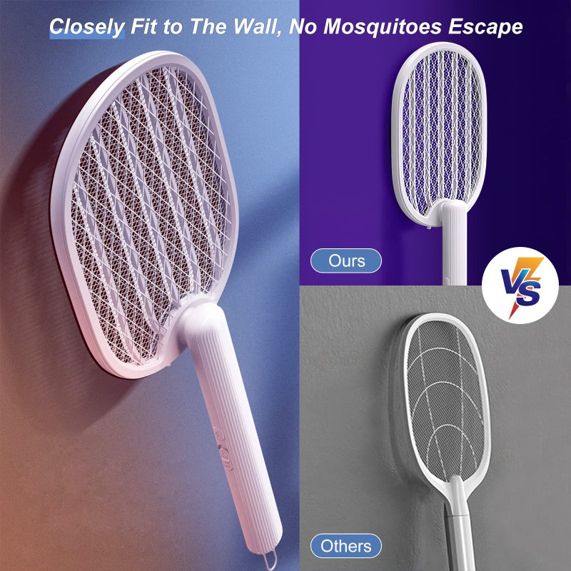 Awroutdoor Electronic Fly Swatter, 2-in-1 3000 V Electric Mosquito Fly Catcher with Charging Base, USB Rechargeable Mosquito Bug Zapper Bat for Mosquitoes, Flies, Bees, Moths - Image 5