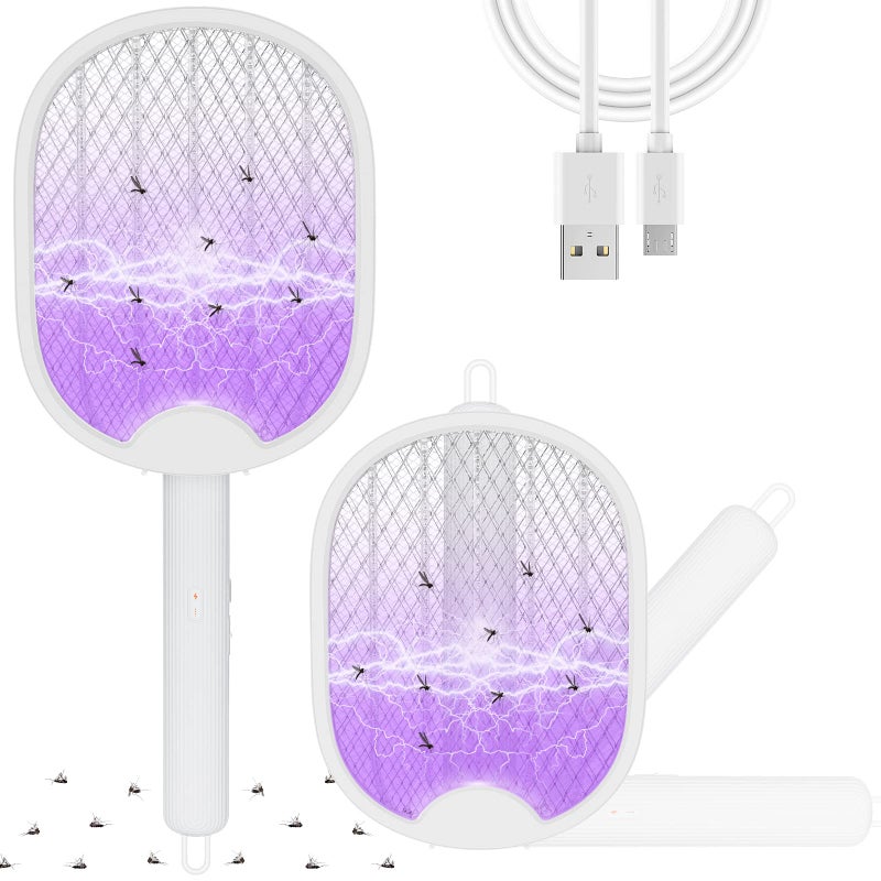 Awroutdoor Electronic Fly Swatter, 2-in-1 3000 V Electric Mosquito Fly Catcher with Charging Base, USB Rechargeable Mosquito Bug Zapper Bat for Mosquitoes, Flies, Bees, Moths - Image 1