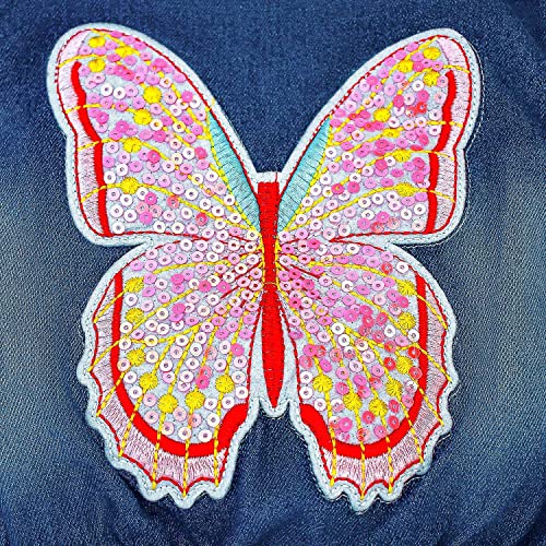 Peacolate 3-10Years Little Big Girls Pink Hoodie Butterfly Denim Jacket(8-9Years) - Image 3
