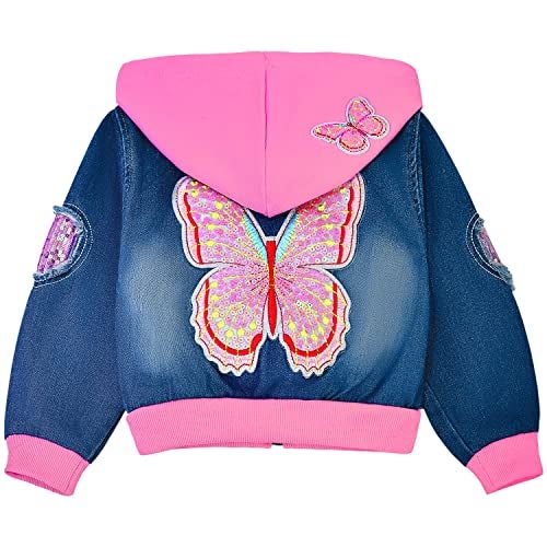Peacolate 3-10Years Little Big Girls Pink Hoodie Butterfly Denim Jacket(8-9Years) - Image 1