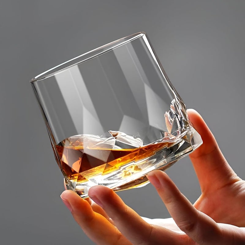 Melbify DiamondCut Rotating Whiskey Glasses 300 ML Set of 2 Premium Crystal Glass Spinner Perfect for Whiskey ScotchBournbonRum and Cognac - Image 1