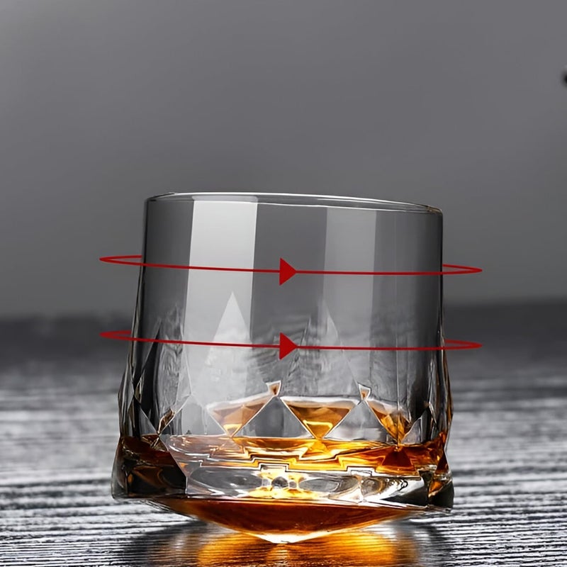 Melbify DiamondCut Rotating Whiskey Glasses 300 ML Set of 2 Premium Crystal Glass Spinner Perfect for Whiskey ScotchBournbonRum and Cognac - Image 3