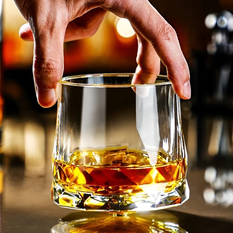 Melbify DiamondCut Rotating Whiskey Glasses 300 ML Set of 2 Premium Crystal Glass Spinner Perfect for Whiskey ScotchBournbonRum and Cognac - Image 4