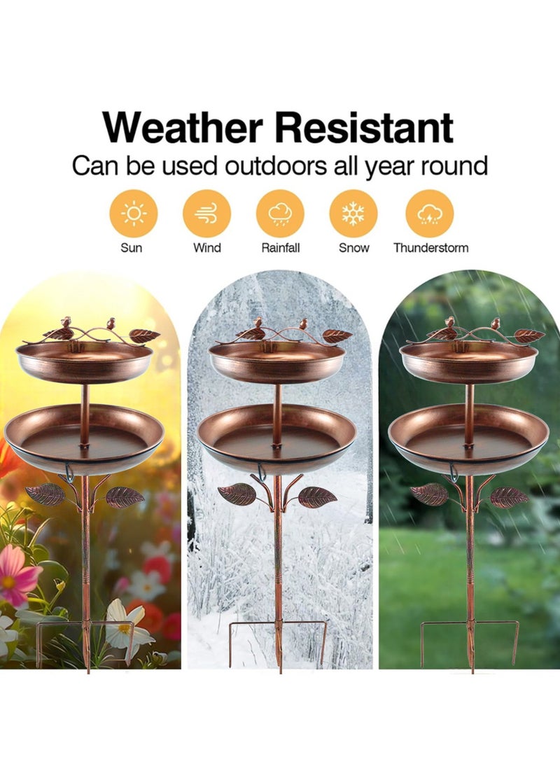شو وو حمام طيور للاستخدام الخارجي، حمامات طيور قائمة عتيقة بطول 123 سم للاستخدام الخارجي، أوعية تغذية حمام طيور معدنية مزدوجة الطبقات للحديقة والفناء وديكور الحديقة، قاعدة مطورة بخمسة رؤوس من البرونز العتيق - Image 2