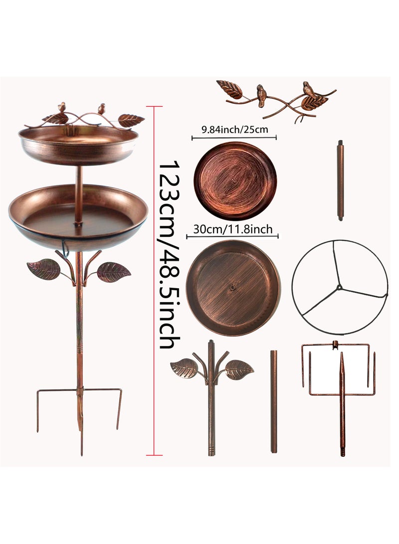 شو وو حمام طيور للاستخدام الخارجي، حمامات طيور قائمة عتيقة بطول 123 سم للاستخدام الخارجي، أوعية تغذية حمام طيور معدنية مزدوجة الطبقات للحديقة والفناء وديكور الحديقة، قاعدة مطورة بخمسة رؤوس من البرونز العتيق - Image 4