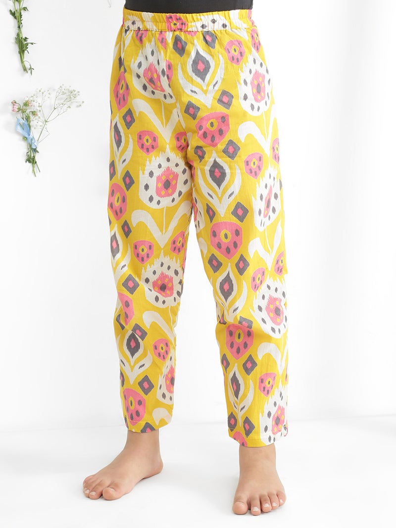 Globus Girls Mustard Ikat Print Cotton Mandarin Collar Tunic & Trousers Co-Ord Set - Image 5