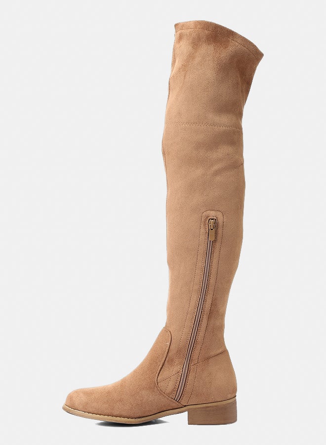 Dejavu Shoes GER-DVTX-029 Over The Knee Suede Beige Plain Boot  For Women - Image 3
