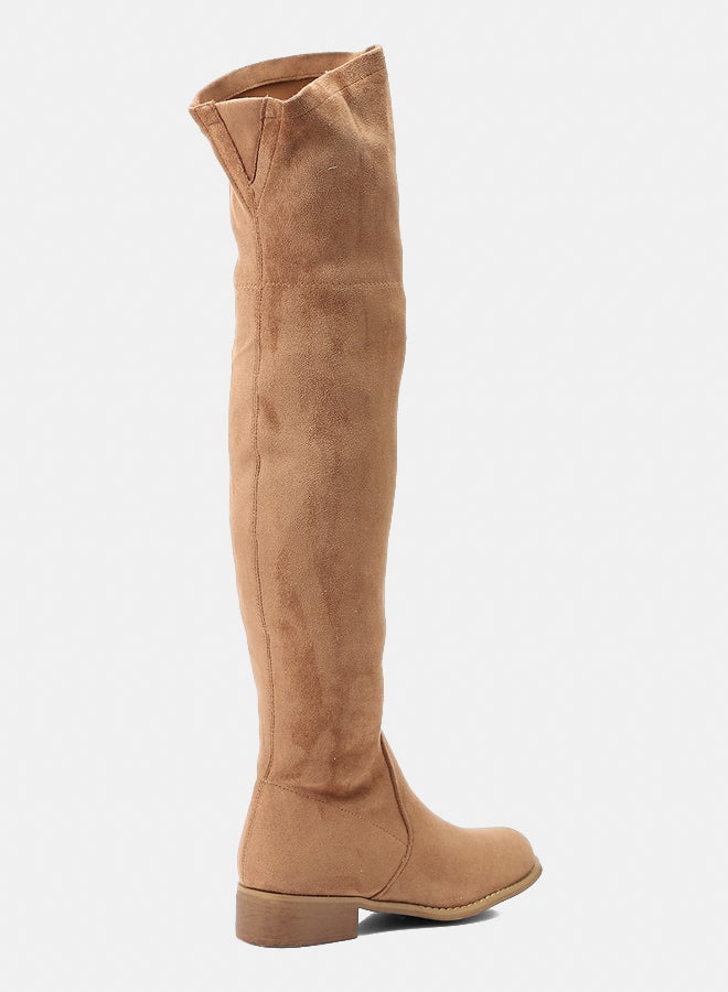 Dejavu Shoes GER-DVTX-029 Over The Knee Suede Beige Plain Boot  For Women - Image 2