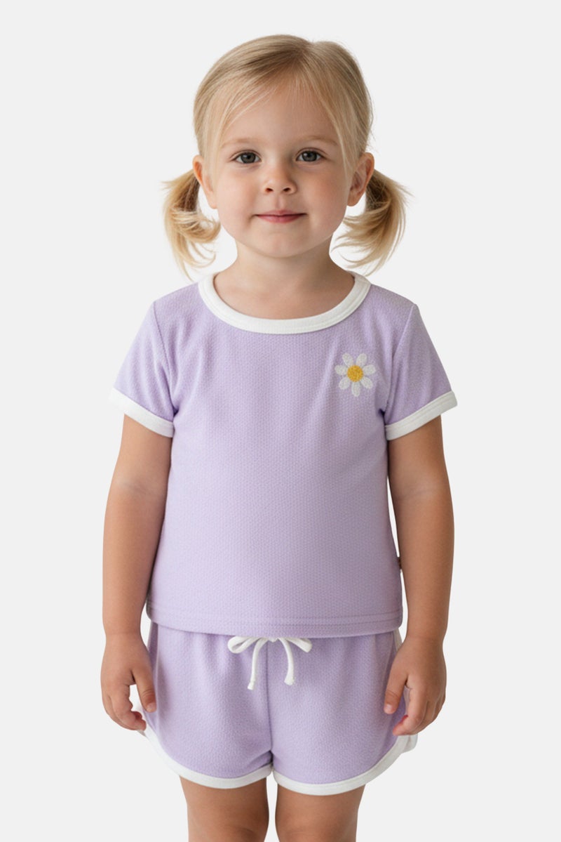 Bearpaw Kids Girl 2 Pieces T-Shirt And Shorts Set, Lavender - Image 1