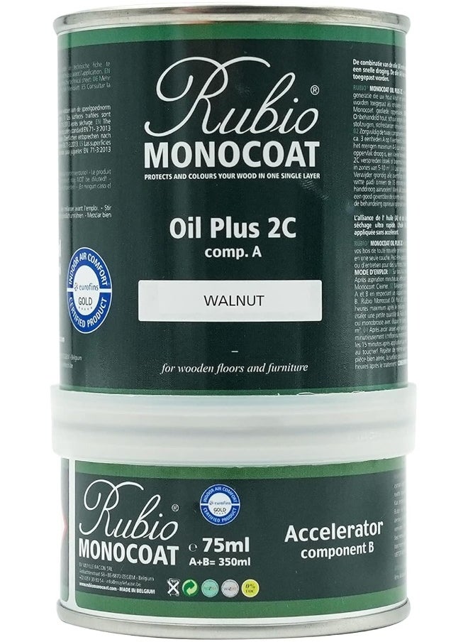 Rubio Monocoat Rubio Monocoat Wood Stain & Finish 175 ft² - Walnut | Oil Plus 2C | Quick-Dry, Eco-Friendly Linseed Wood Oil for Indoor Use, Includes Accelerator (Part B) | Protector | 350 ml  - Image 1