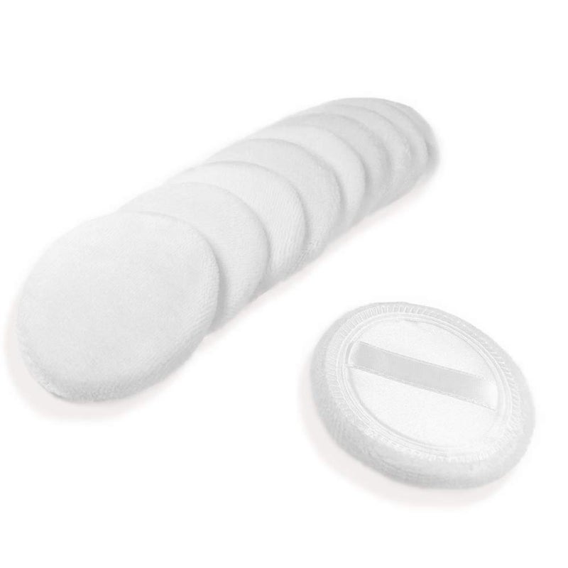 LOOKSEVEN 10pcs Powder Puff Cotton Cosmetic Powder Face Makeup Puffs Pads with Ribbon for Loose and Foundation 2.36 inch. (White) - Image 1