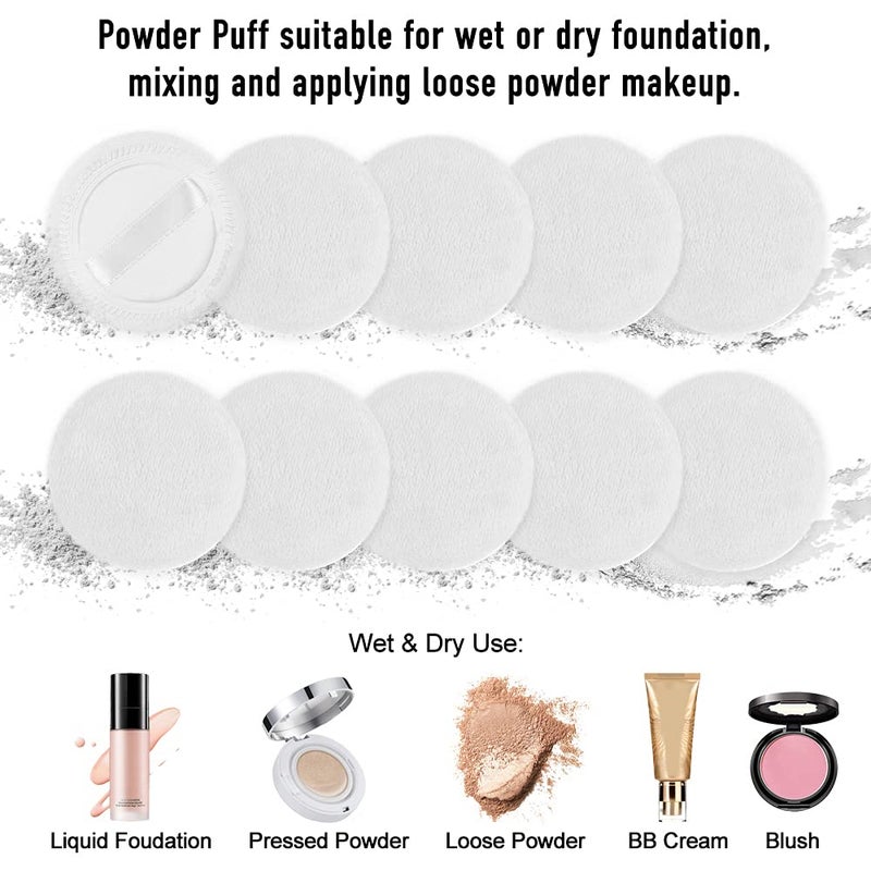 LOOKSEVEN 10pcs Powder Puff Cotton Cosmetic Powder Face Makeup Puffs Pads with Ribbon for Loose and Foundation 2.36 inch. (White) - Image 2