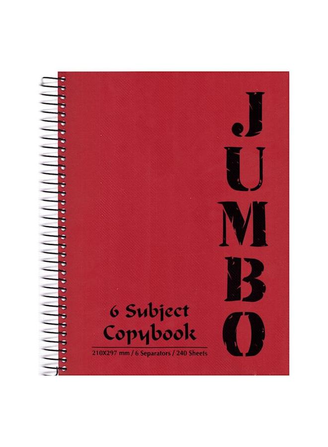 Mintra A4 notebook, 240 sheets in red, divided into six subjects.
