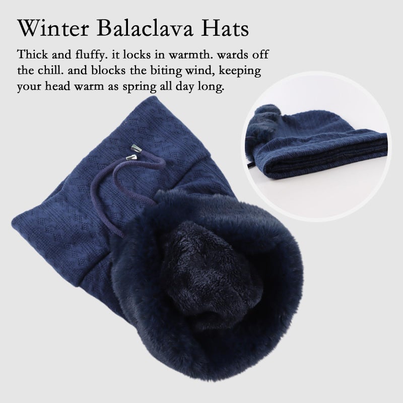 OMUKY Balaclava Hats for Women Cold Weather Thick Fluff Hats Adult Neck Face Cover Cap Ski Mask Neck Warmer(Navy) - Image 3